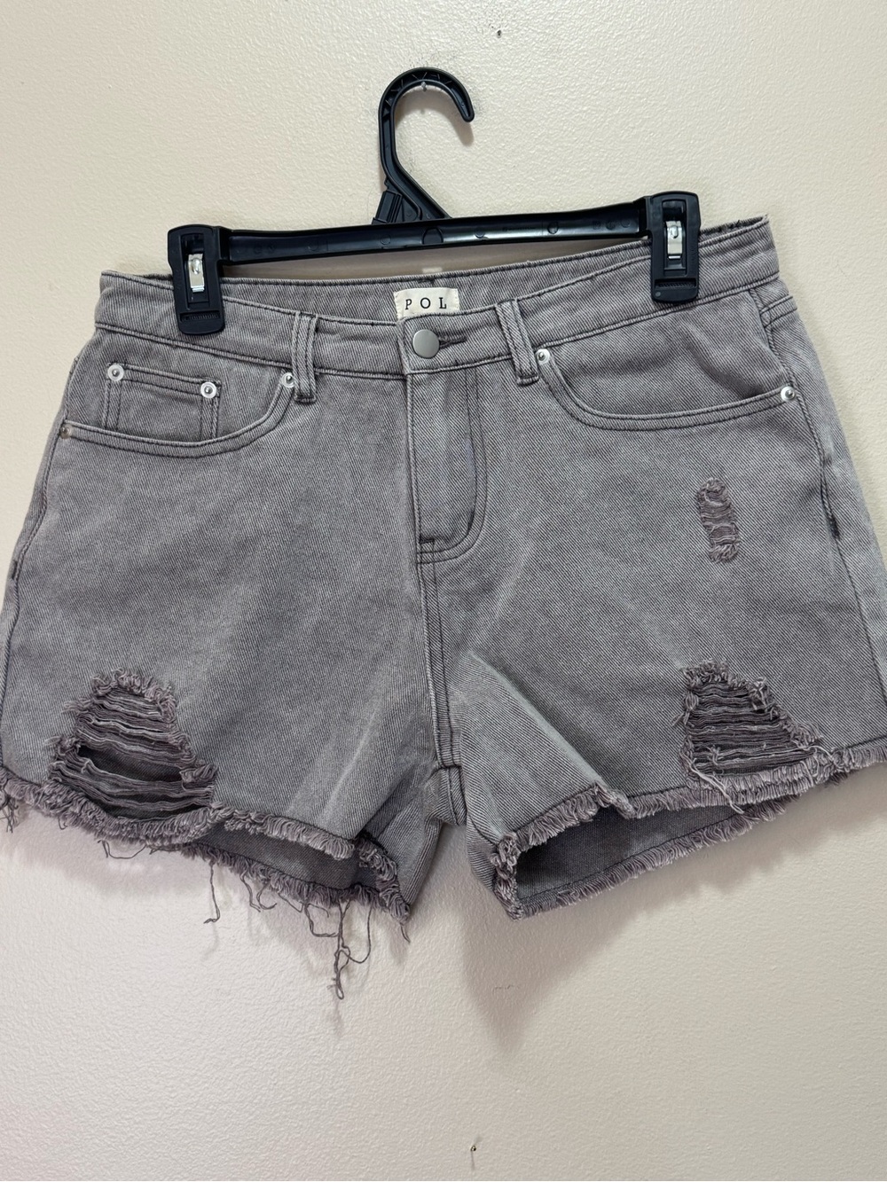 NWOT POL Gray Distressed Denim Jean Shorts